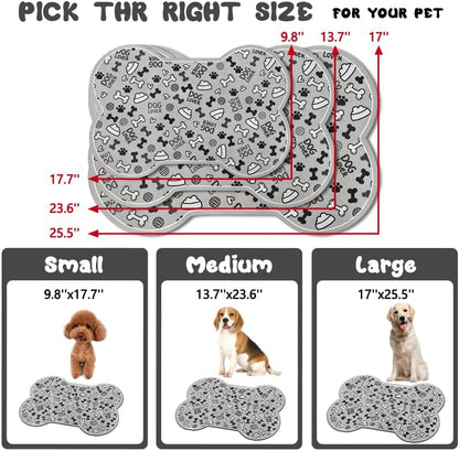 Dog Food Mats for Floors Waterproof, Pet Feeding Absorbent Water Bowl Mat Cat Placemats Gray Bone