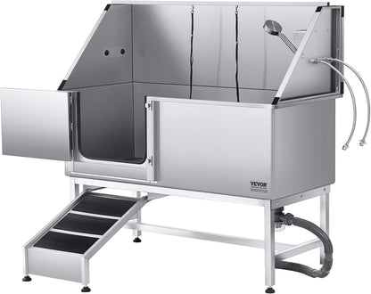 VEVOR Stainless Steel Dog Washing Station, Professional 62 inch Pet Grooming Tub w/Ramp, PE Water