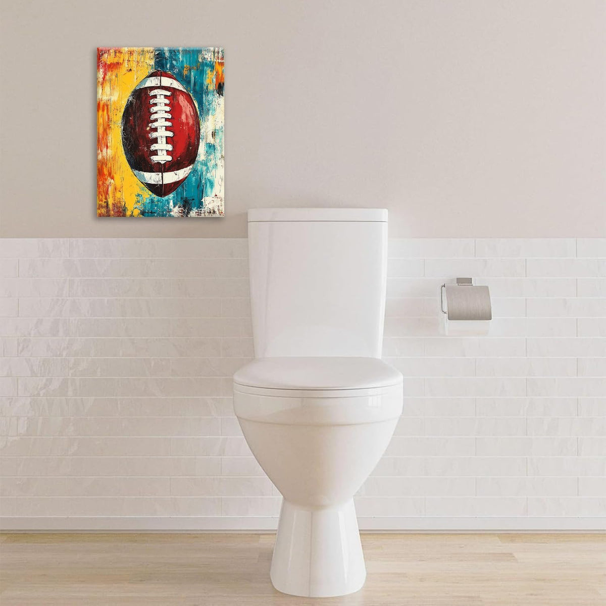 Graffiti Football Bathroom Pictures Wall Art, Rugby Sport Bathroom Wall Decor, Colorful Football