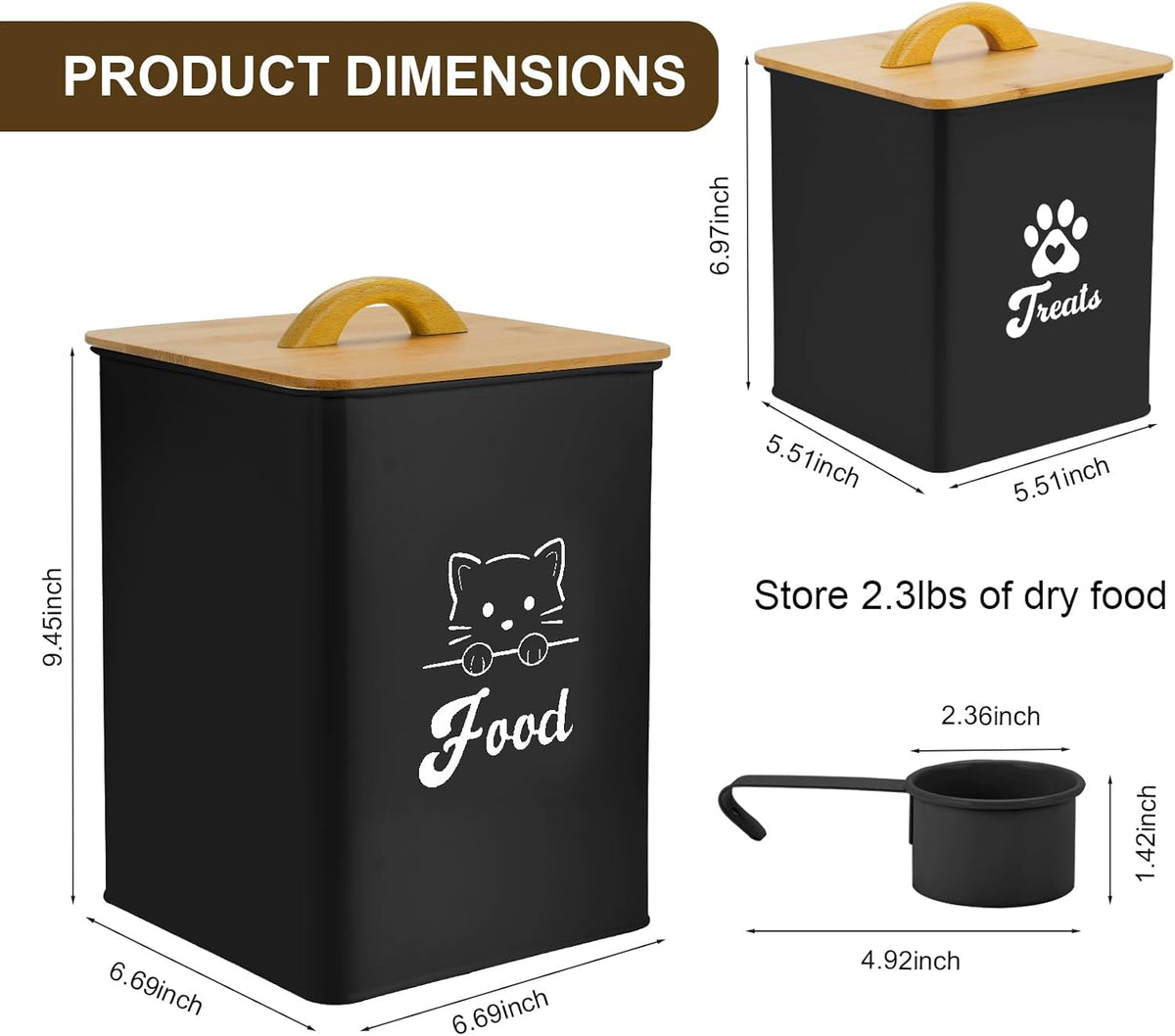 Cat Food Storage Container with Scoop, 2PCS Cat Food Storage Container with Lids Airtight, Cat