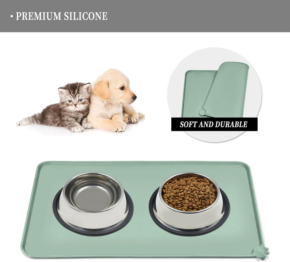 Waterproof Pet Feeding Mat with High Raised Edges, Heavier and Thicker Placemats for Cat Dog Water