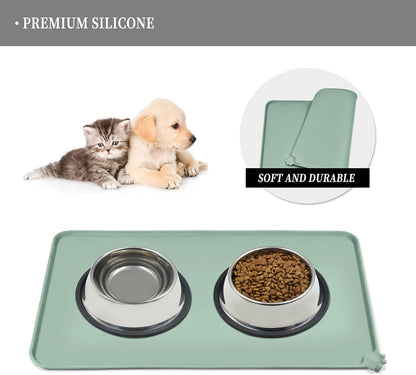 Waterproof Pet Feeding Mat with High Raised Edges, Heavier and Thicker Placemats for Cat Dog Water