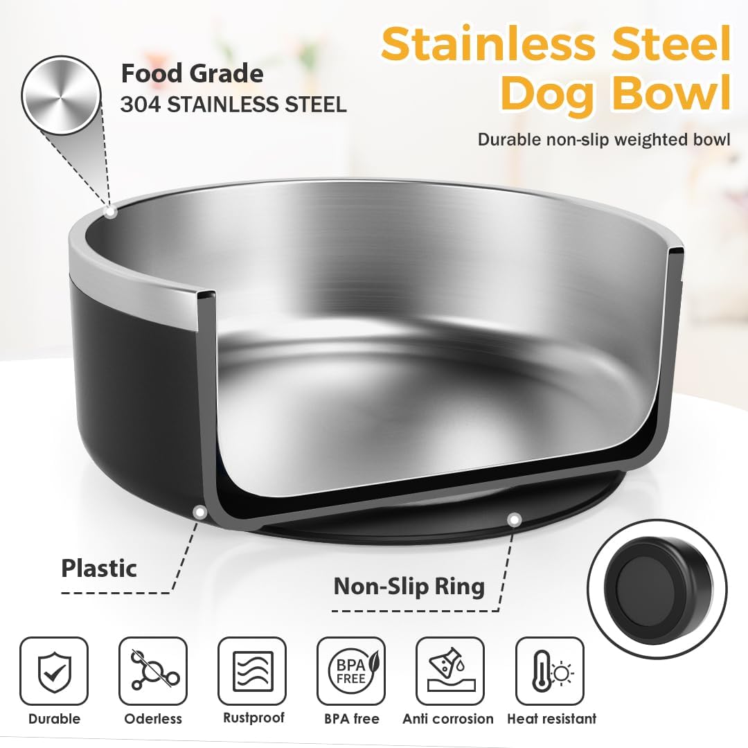 IKITCHEN Dog Bowl for Food and Water, 40 Oz Stainless Steel Pet Feeding Bowl, Durable Non-Skid