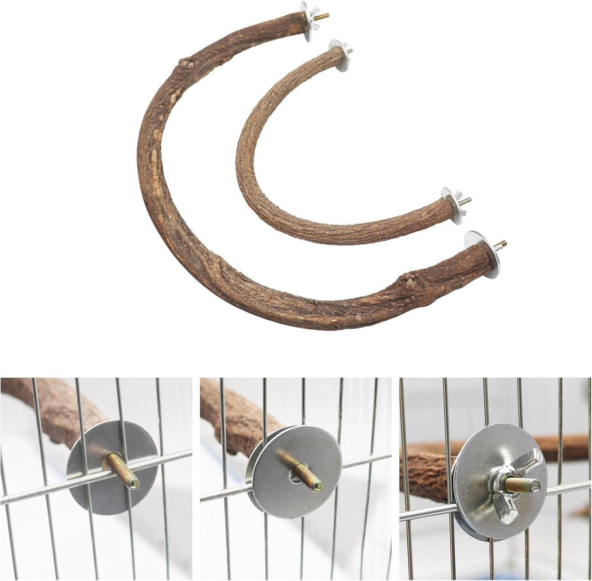 2 Pack Bird Perch Stand, Natural Wood U Shape Parrot Stand Pole, Bird Cage Accessories, Suitable