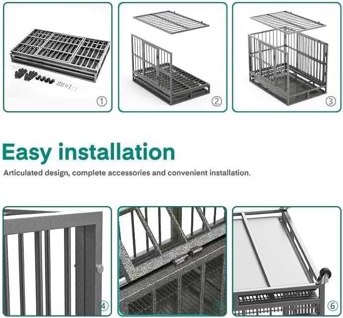 Oranland 38 Inch Heavy Duty Indestructible Dog Crate Cage Kennel with Wheels, High Anxiety Dog