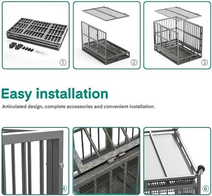 Oranland 38 Inch Heavy Duty Indestructible Dog Crate Cage Kennel with Wheels, High Anxiety Dog