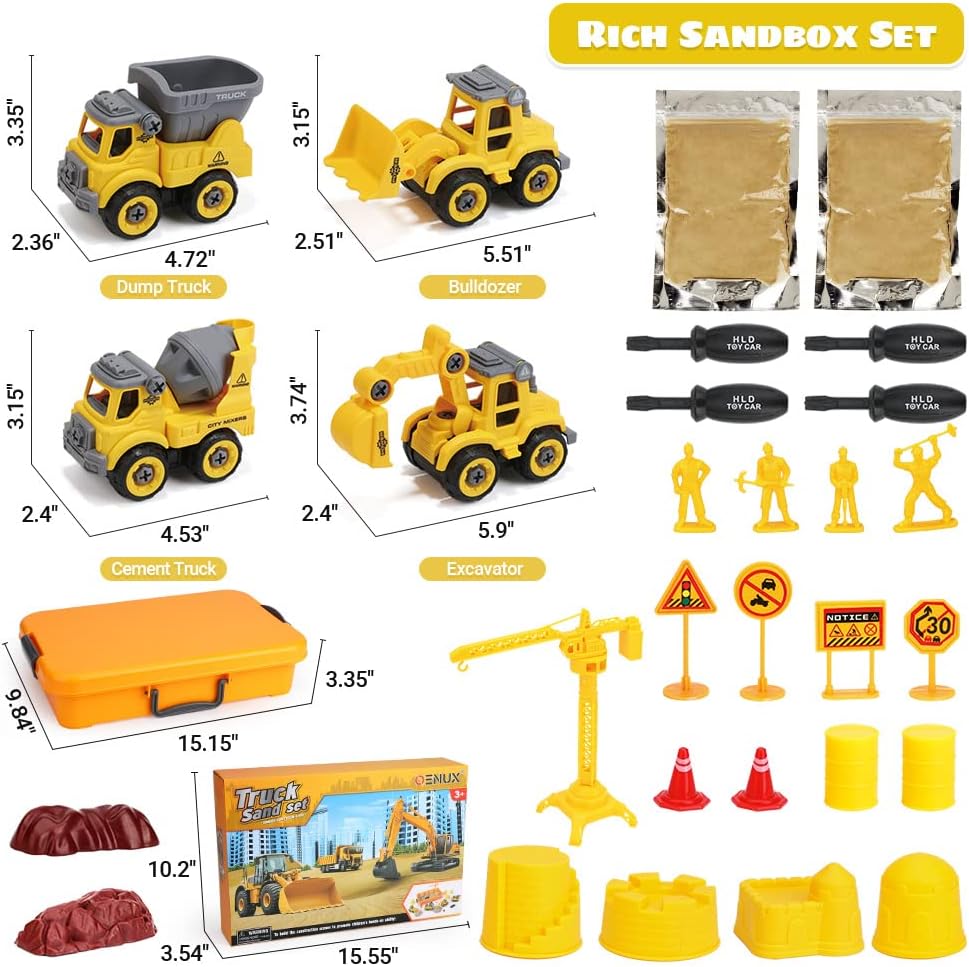OENUX Play Sand Construction Set, Beach Building Castle Kit w/ 2.2lbs Play Sand, 4 Take Apart