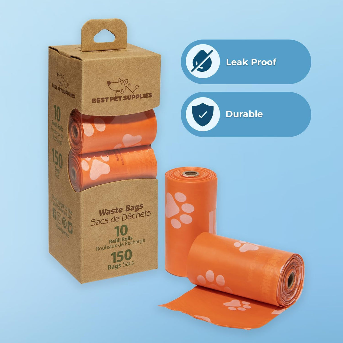 Best Pet Supplies Dog Poop Bags (150 Bags) for Waste Refuse Cleanup, Doggy Roll Replacements for