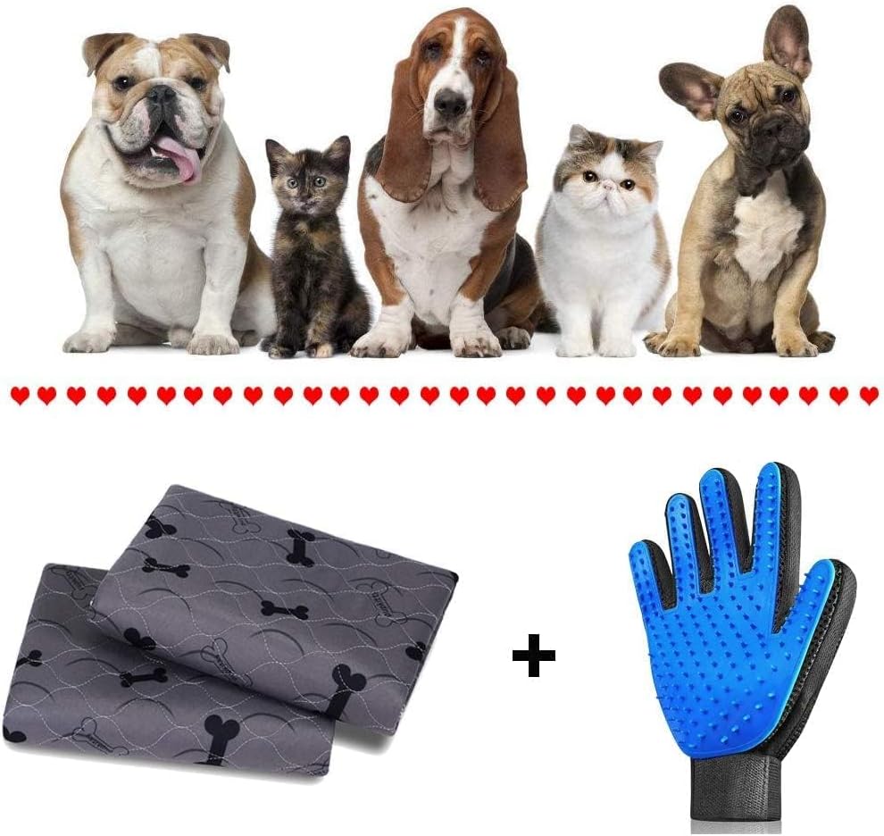 Washable Dog Pee Pads with Free Grooming Gloves,Non Slip Dog Mats with Great Urine