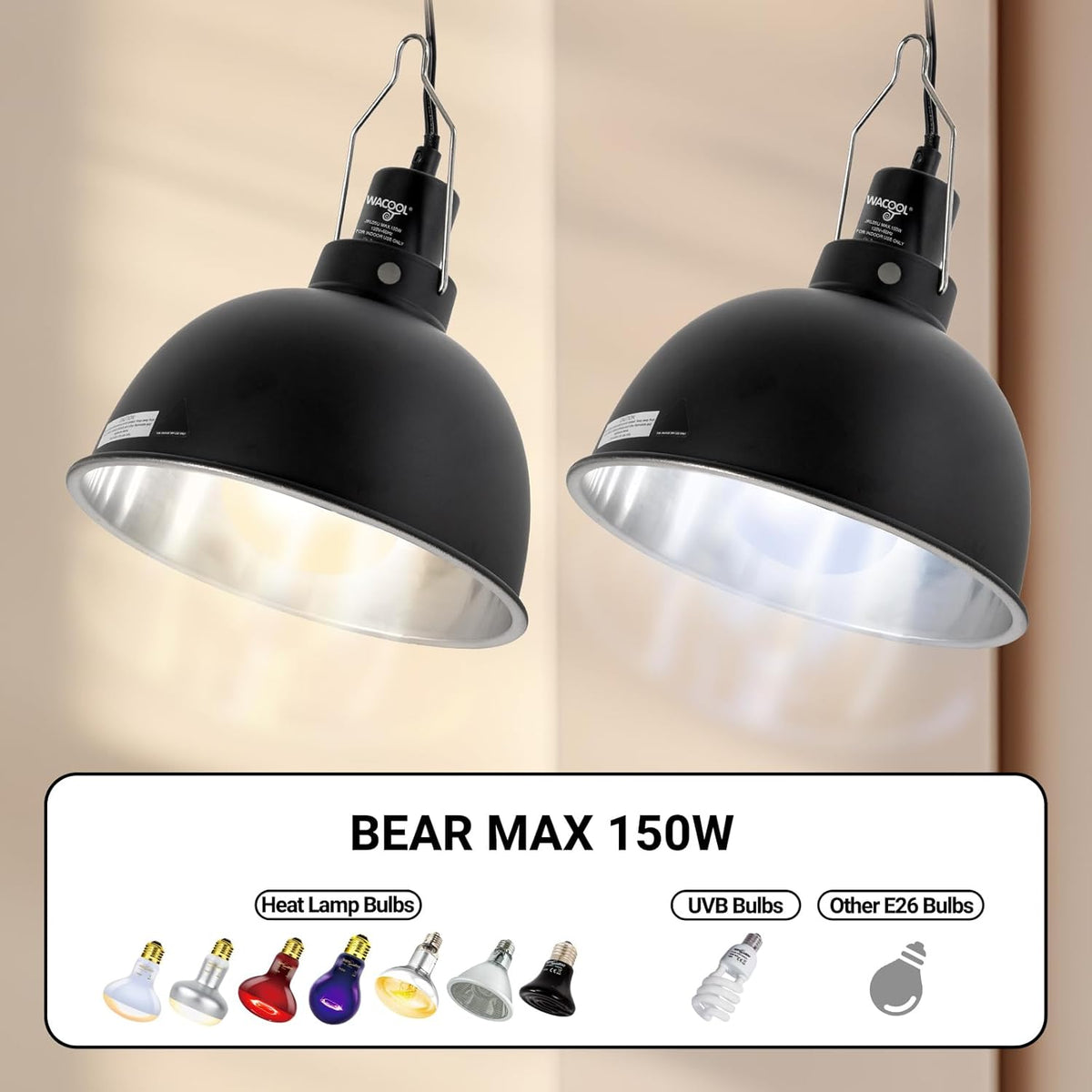 Reptile Light Fixture 2 Pack, 8.5 in Deep Dome Reptile Heat Lamp Fixture, Optical Reflection