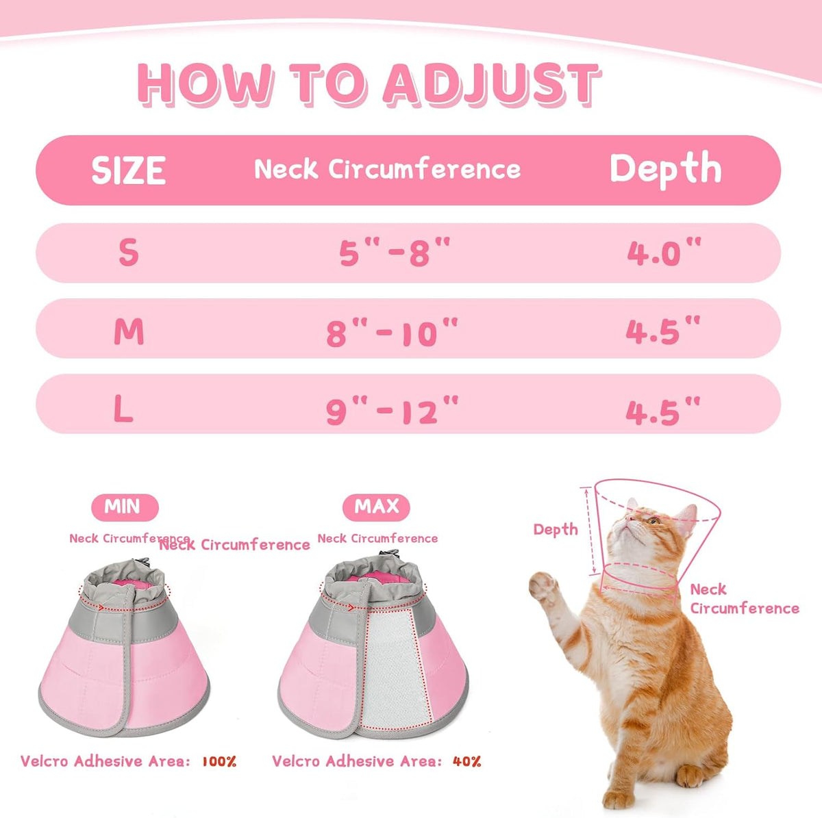 Cat Cone Collar Soft to Stop Licking, Adjustable, Foldable Lightweight Kitten Cones After Surgery