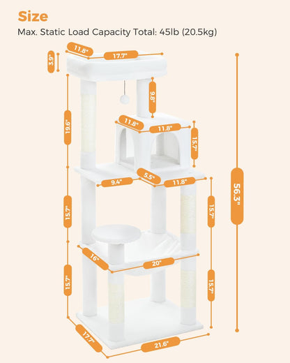 Cat Tree for Large Cats with Metal Plush Big Hammock, 56.3" Cat Tower for Indoor Cats with 2 Door