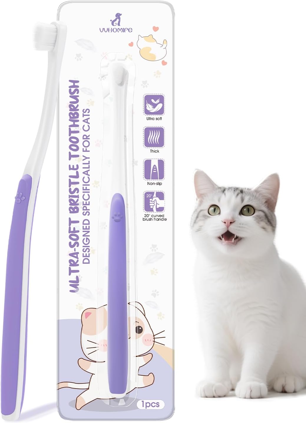 Cat Toothbrush for Kitten Teeth Cleaning – Soft Bristle Cat Dental Brush Set with Compact Head