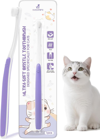 Cat Toothbrush for Kitten Teeth Cleaning – Soft Bristle Cat Dental Brush Set with Compact Head