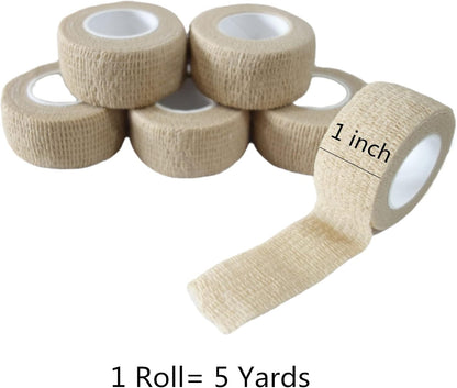 6 Pack 1" x 5 Yards Self Adhesive Bandage Wrap Breathable Cohesive Vet Wrap for Pets, Elastic