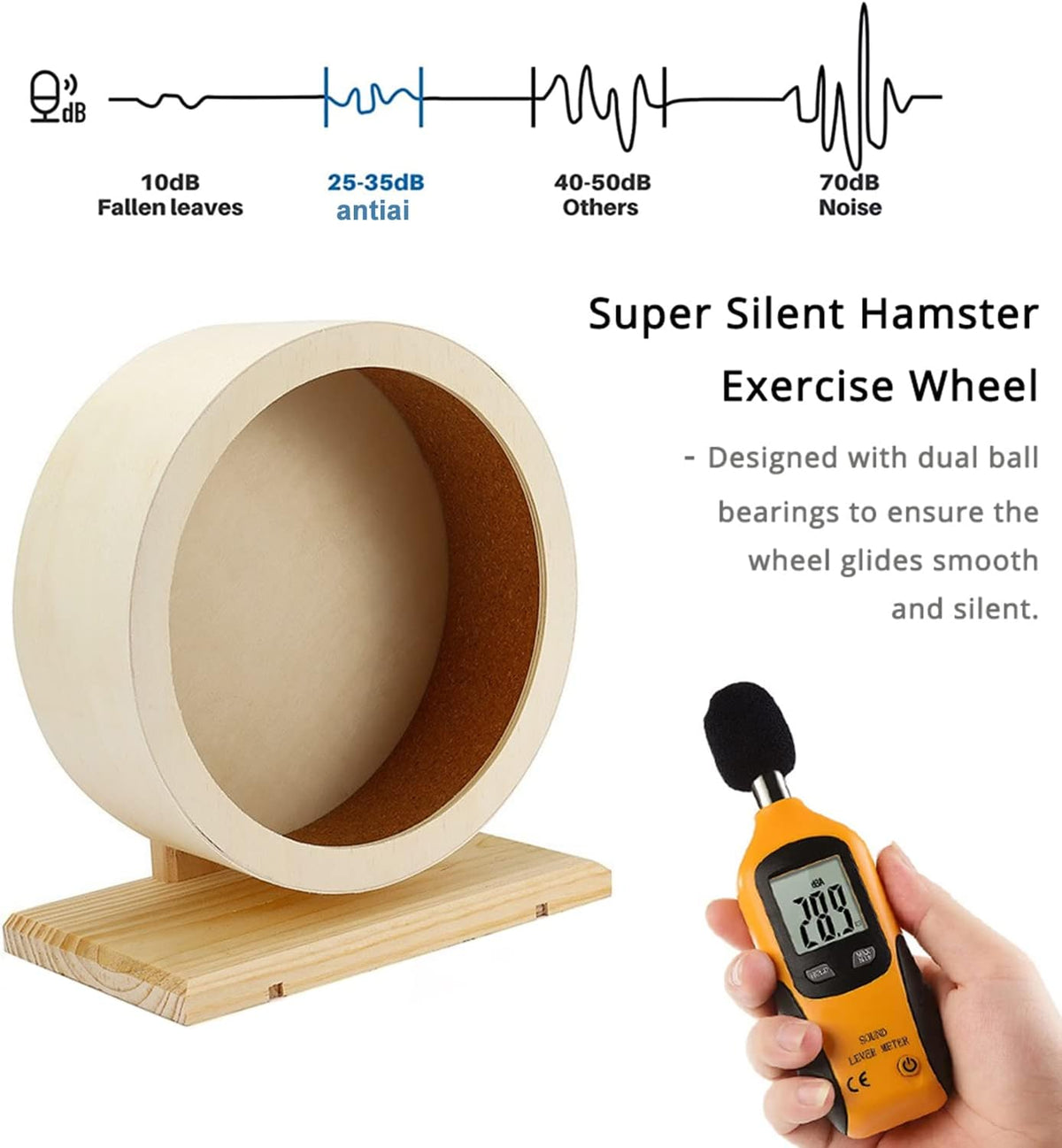 antiai Hamster Wooden Silent Wheel, 9.8 Inch Small Animal Exercise Wheel Accessories, Quiet Spinner