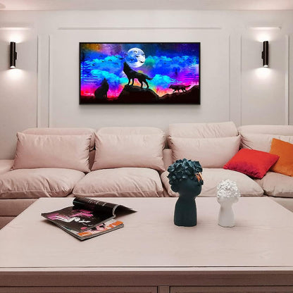Framed Canvas Wolf Landscape Painting Canvas Wall Art For Living Room Bathroom Wall Decor For