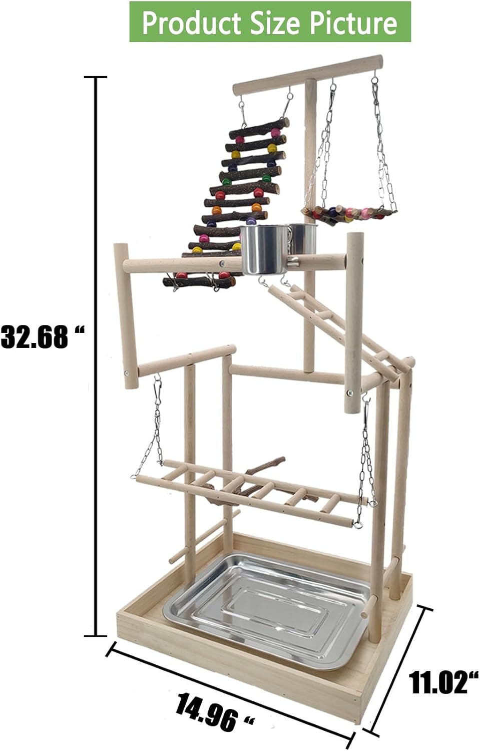 Hamiledyi 4 Layers Large Bird Playground 32" H Pet Parrot Playstand Gym Perch Wood Playpen for