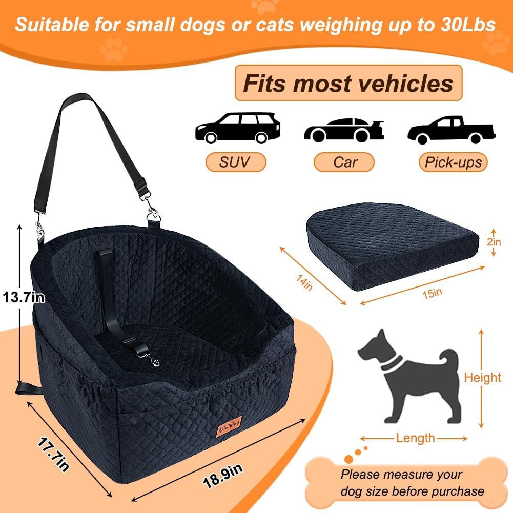 Vivifying Dog Car Seat for Small & Medium Dogs, Detachable & Washable Booster Seat for Pets Up to