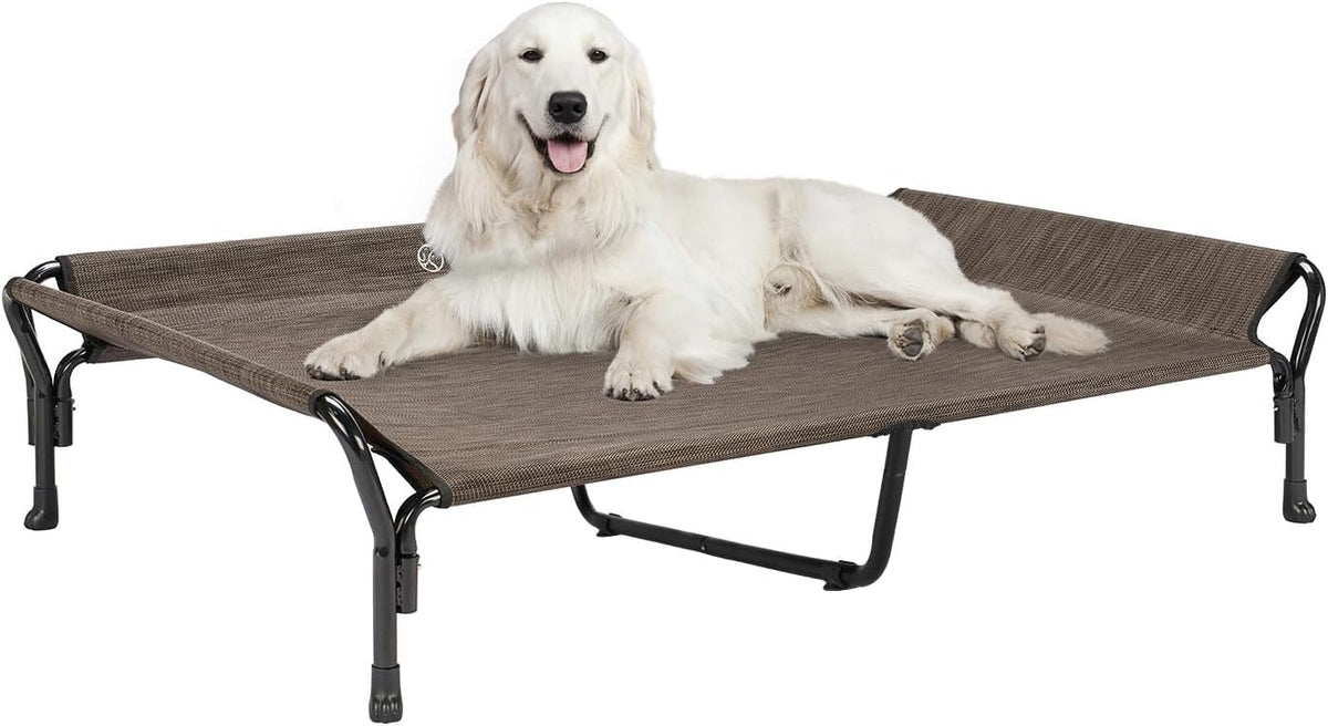 Veehoo Cooling Elevated Dog Bed, XL Raised Pet Cot with Guardrail & Slope Headrest, Durable