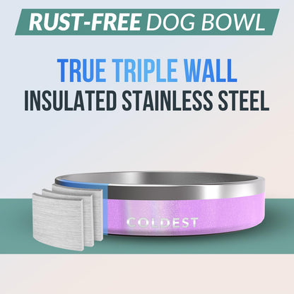 Coldest Dog Bowl - Anti Rust Metal, Non Slip, 3 Layers Insulated Stainless Steel Dog Bowls - Spill