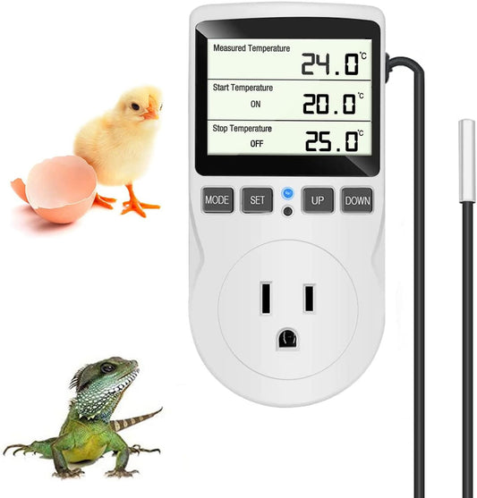 KABASI Digital Temperature Controller, LCD Screen Heating Cooling Reptile Thermostat with Sensor
