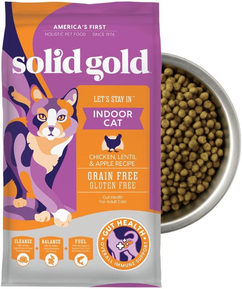 Solid Gold Indoor Dry Cat Food - Grain Free & Gluten Free - Chicken Cat Food Dry Kibble for Indoor