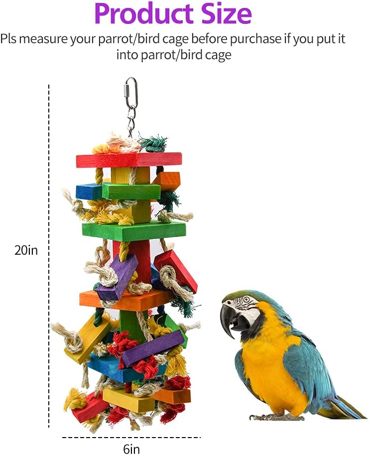 RUBY.Q 1/2/3 Pack Large Parrot Toy, 20in Bird Parrot Toy, Multicolored Natural Wooden Bird Chewing