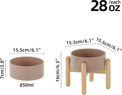 Ceramic 6.1inch Raised Dog Bowl with Stand for Small and Medium Dog Dish Pet Food and Water Bowl