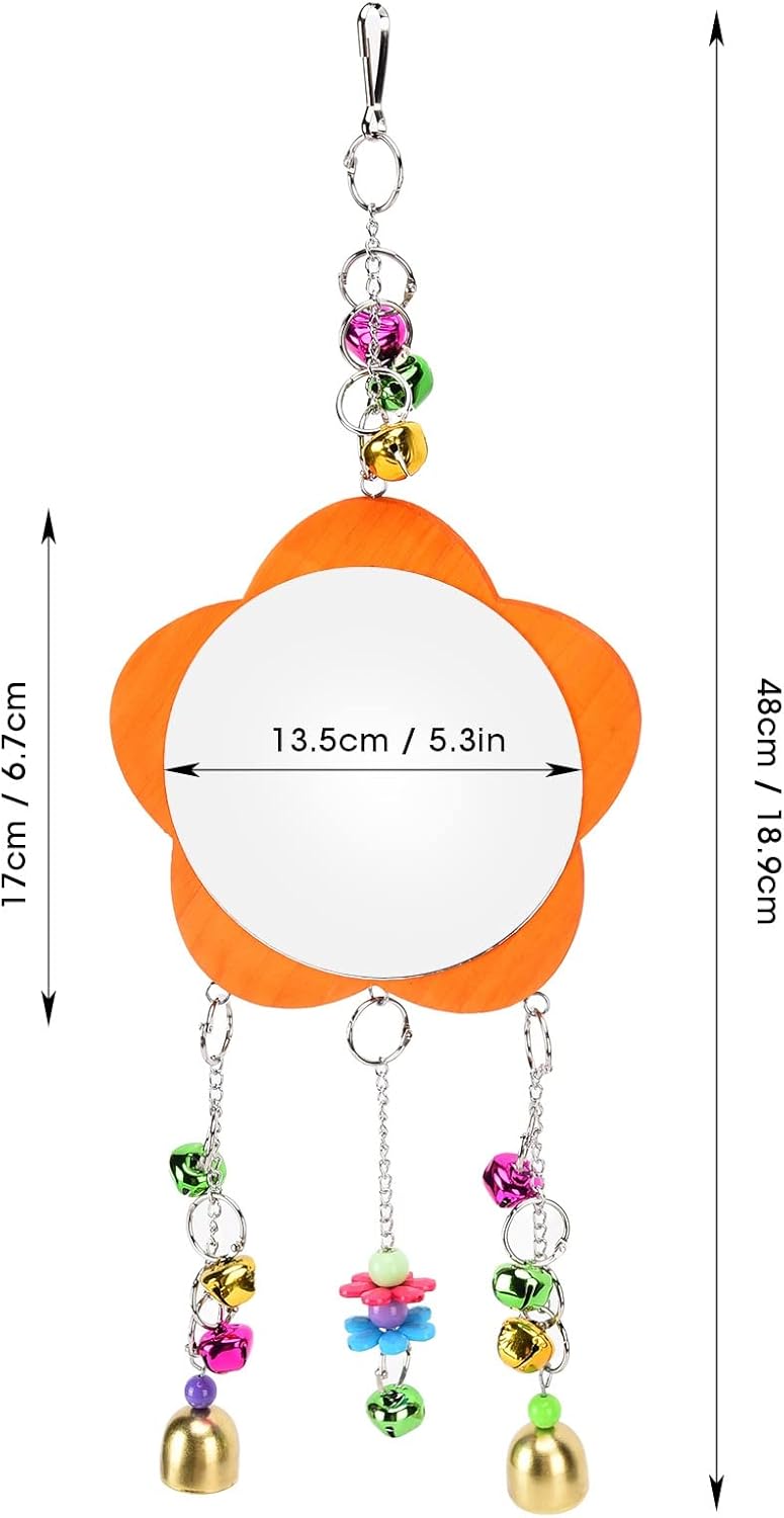 GLOGLOW Bird Mirror Toy, Hanging Parrot Mirror Rooster Toy Mirror with Colored Bells Interactive
