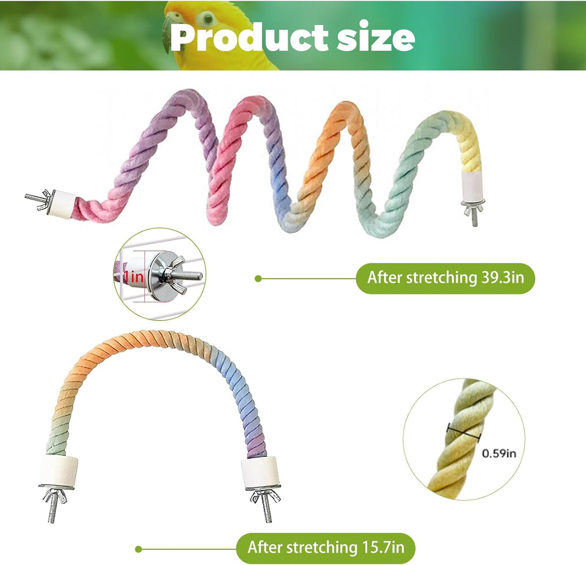 2pcs Gradient Colorful Bird Rope Perch Stand,Bird Cage Climbing Rope Toys Accessories,Bendable