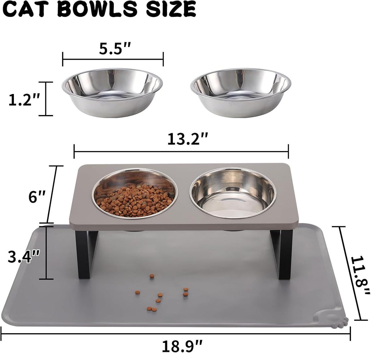 Upgraded Elevated Cat Bowls with Food Mat,15°Tilted Stand Anti Vomiting Raised Cat Dishes for Food