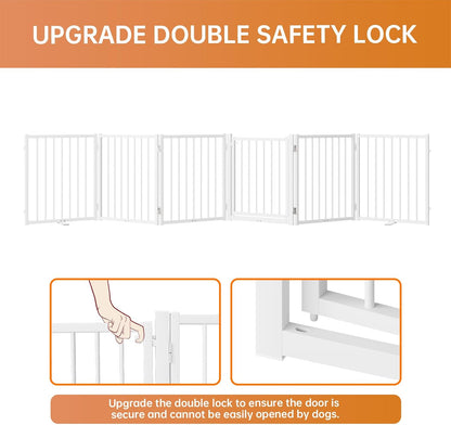 Full Metal Freestanding Dog Gate with Door, 24'' Height Foldable Pet Dog Fence for Indoor &