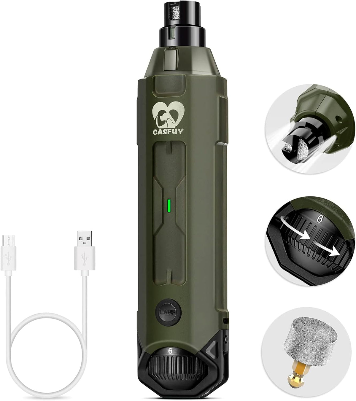 Casfuy 6-Speed Dog Nail Grinder - Newest Enhanced Pet Nail Grinder Super Quiet Rechargeable