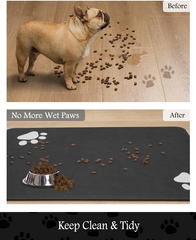 Pet Feeding Mat-Absorbent Dog Mat for Food and Water Bowl-No Stains Quick Dry Water Dispenser