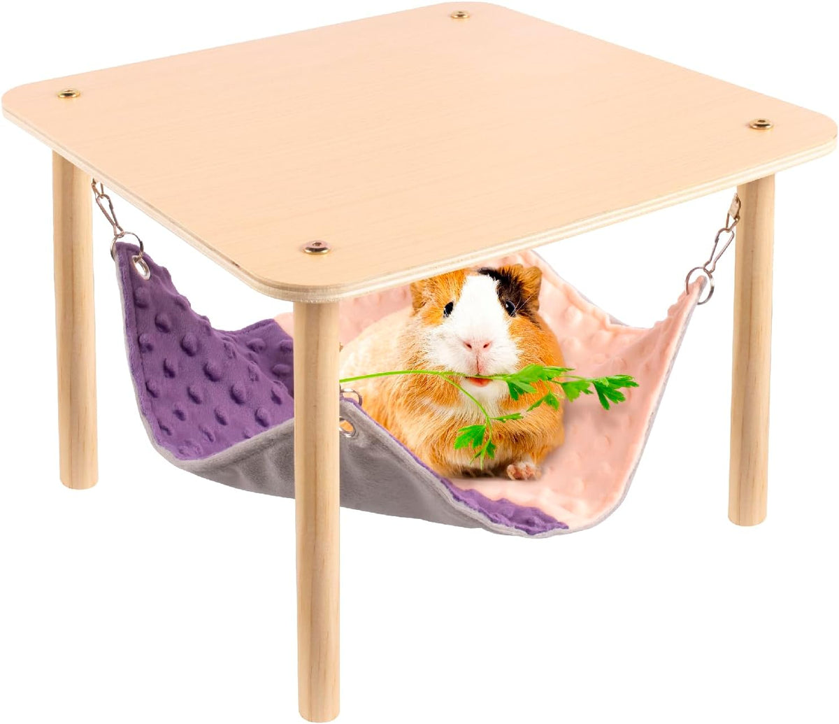 Enlarged Guinea Pig Hammock with Wooden Stand,Small Animal Hanging Bed Large Platform for Guinea