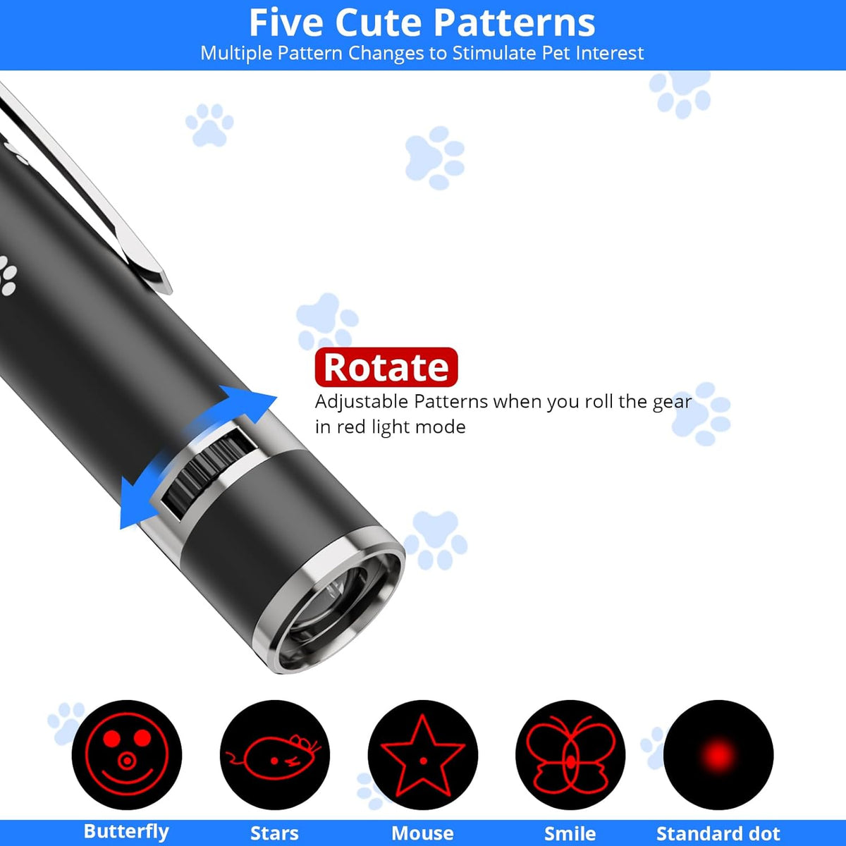 Cat Toys, 2 Pieces, USB Rechargeable Interactive Cat Mouse Toys, 3 Light Modes & 5 Adjustable