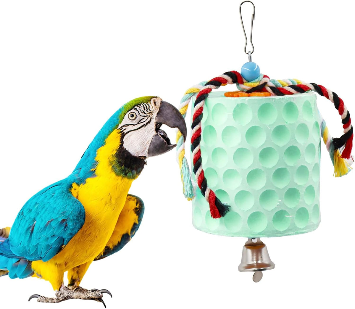 Oooct Extra Large Bird Chewing Toy, Parrot Beak Grinding Calcium Stone with Bells, Bird Cage