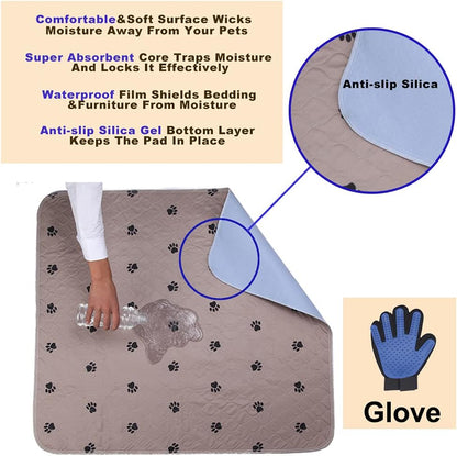 SincoPet Washable Dog Pee Pads with Puppy Grooming Gloves,Puppy Pads,Reusable Pet Training
