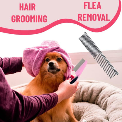 Dog Grooming Kit - Deshedding Brush for Short Hair, Slicker Brush, Flea Comb, Puppy Brush Set in
