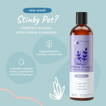 kin+kind Oatmeal Shampoo Lavender for Dogs & Cats Natural Dog Shampoo for Itchy & Sensitive Skin