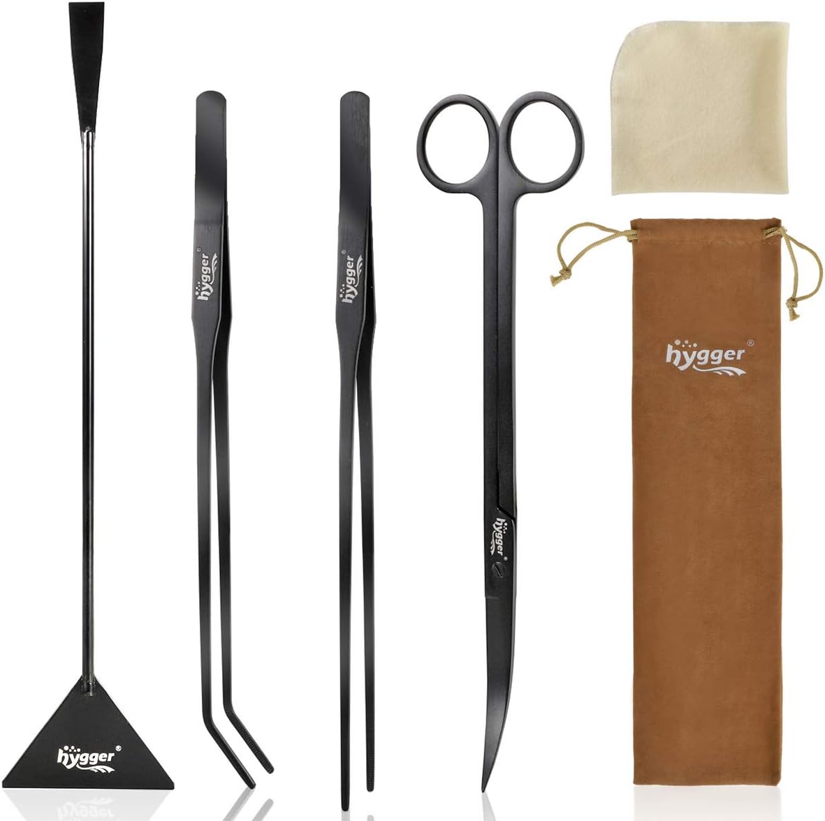 hygger Long Stainless Steel Premium Aquarium Tools, 4 PCS Aquatic Plant Tweezers Scissors Spatula
