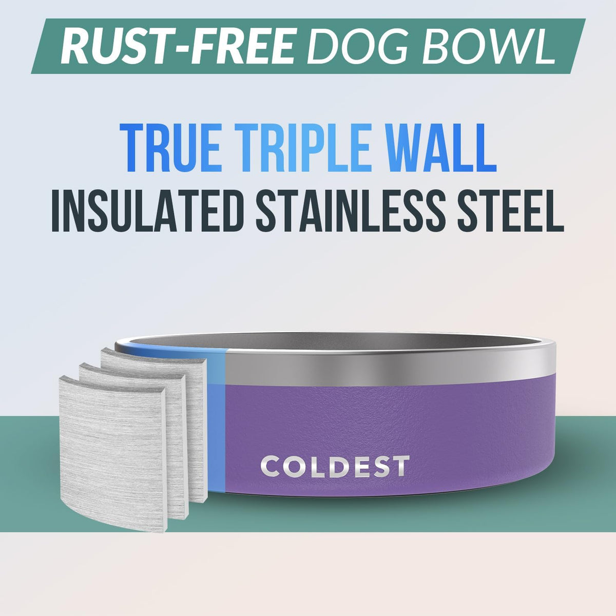 Coldest Dog Bowl - Anti Rust Metal, Non Slip, 3 Layers Insulated Stainless Steel Dog Bowls - Spill