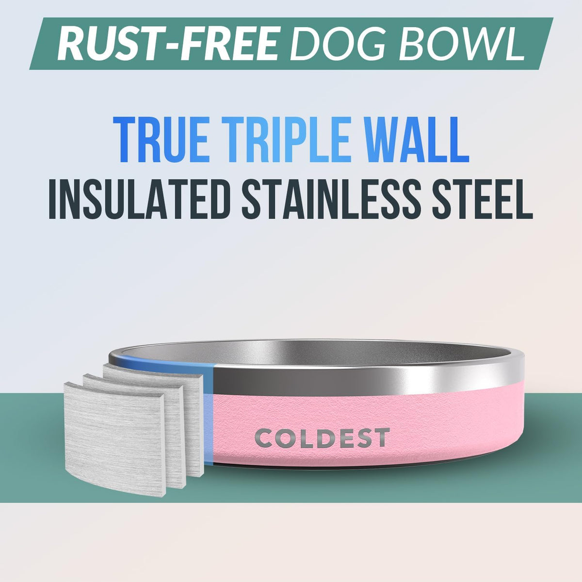 Coldest Dog Bowl - Anti Rust Metal, Non Slip, 3 Layers Insulated Stainless Steel Dog Bowls - Spill