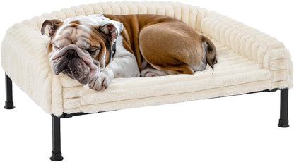 Veehoo Elevated Dog Bed with Bolster Cushion, Fluffy Plush Dog Couch Beds for Small Dogs, Cats