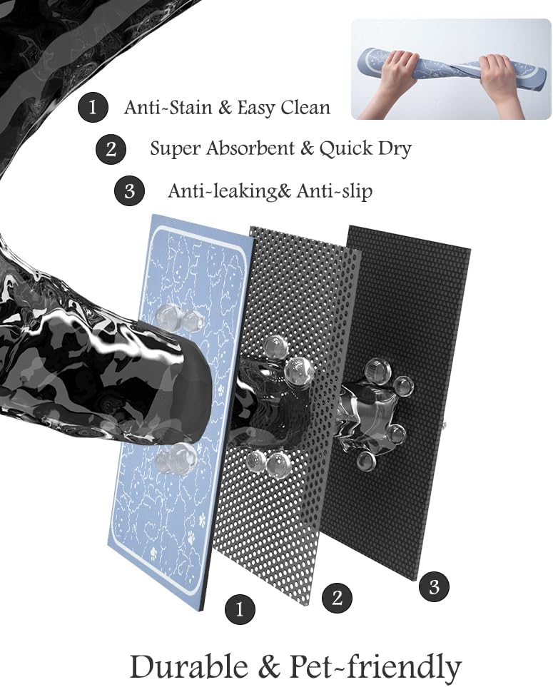 Pet Feeding Mat-Absorbent Dog Mat for Food and Water Bowl-No Stains Quick Dry Water Dispenser