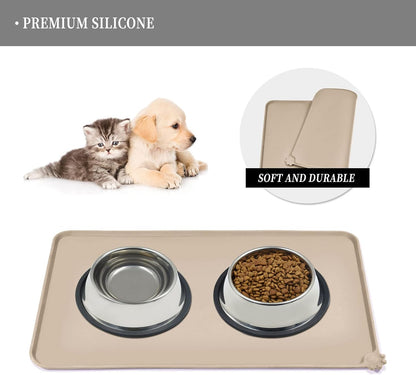 Waterproof Pet Feeding Mat with High Raised Edges, Heavier and Thicker Placemats for Cat Dog Water