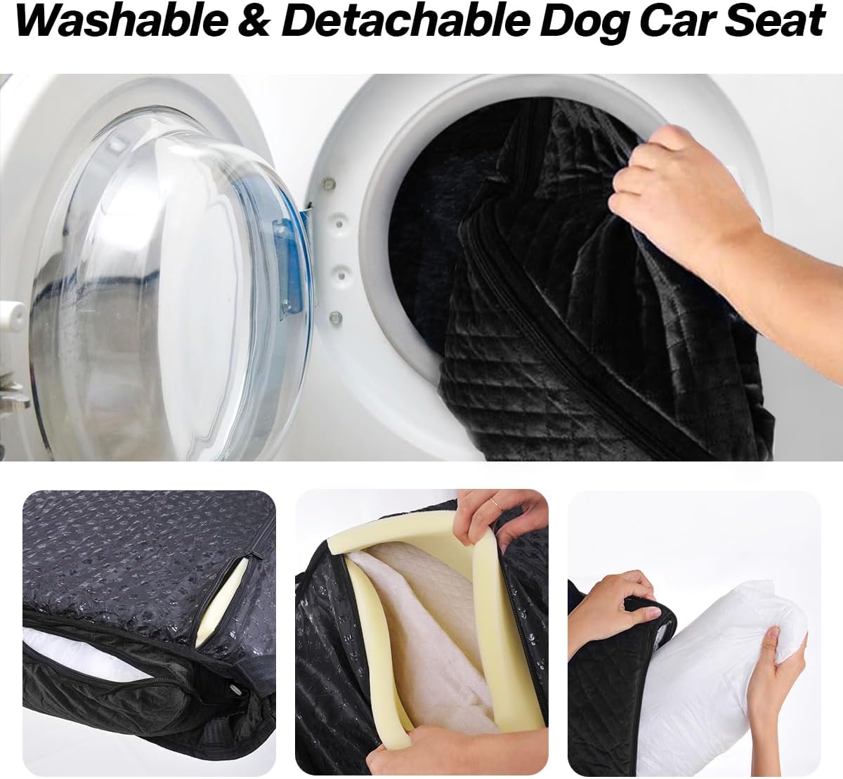 Dog Car Seat for Small Medium Dogs Up to 40lbs, Detachable Washable Soft Pet Booster Travel Bed for