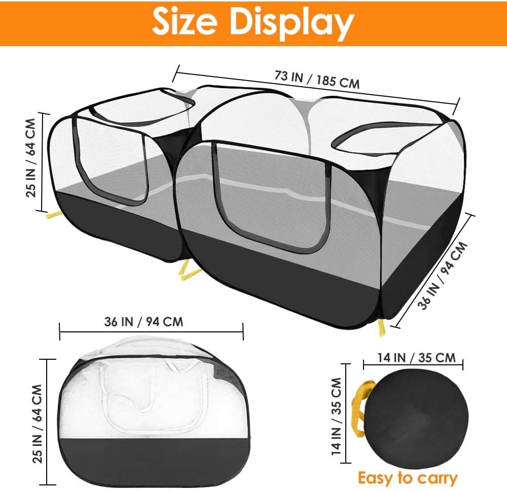 Lukovee Small Animals Playpen, Chicken Pen with Escape-Proof Detachable Bottom & 4 Zipper Doors