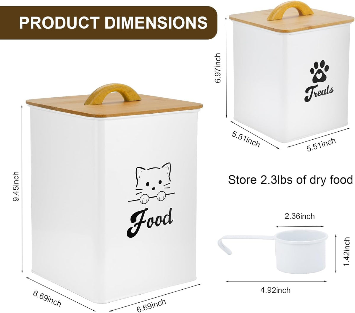 Cat Food Storage Container with Scoop, 2PCS Cat Food Storage Container with Lids Airtight, Cat